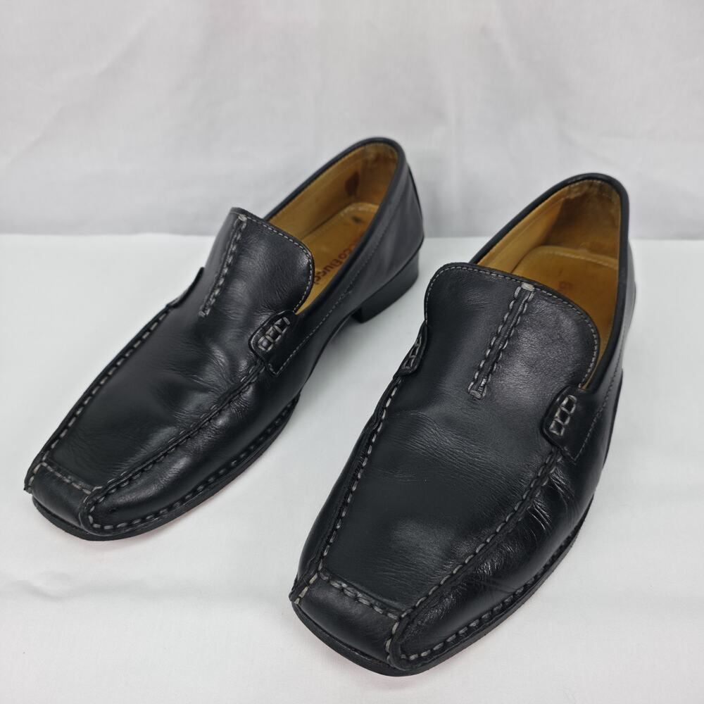Bacco Bucci Velo Mens 10M Black Leather Slip On Loafers Square Toe Dress Shoes
